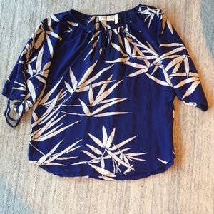 Yumi kim silk blue palm print blouse